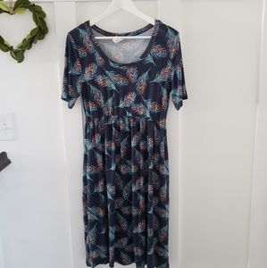 Peacock print midi dress